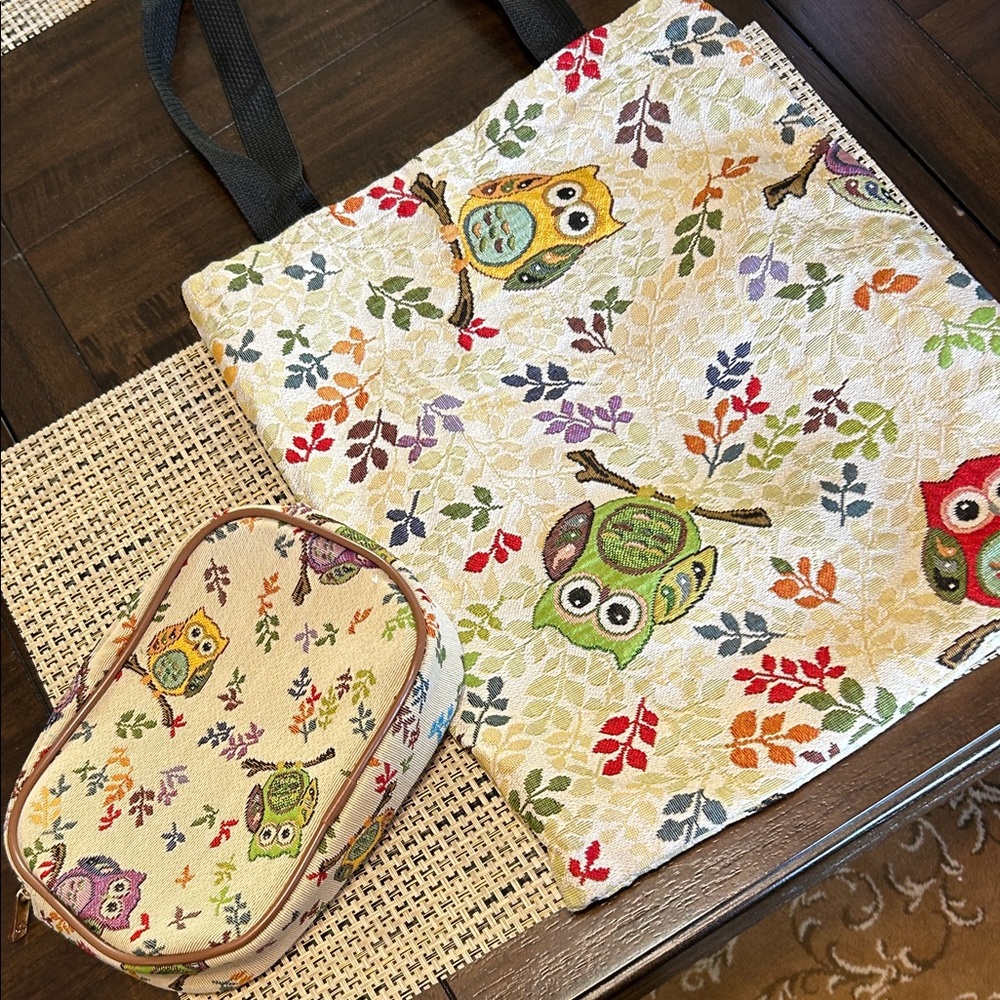 Signare Owl Pattern Tote and Pouch Set